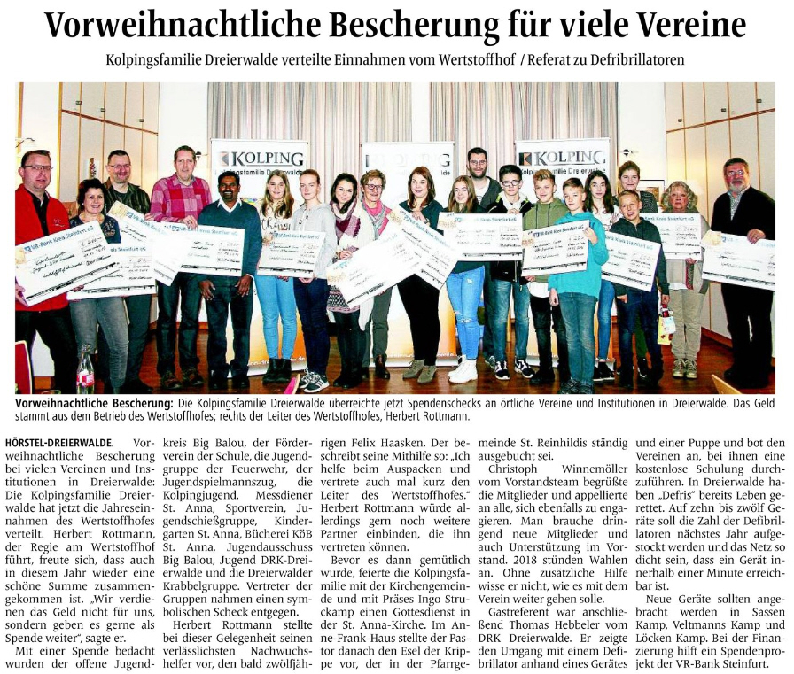 Kolping - Spendenübergabe 2016 MV-Bericht