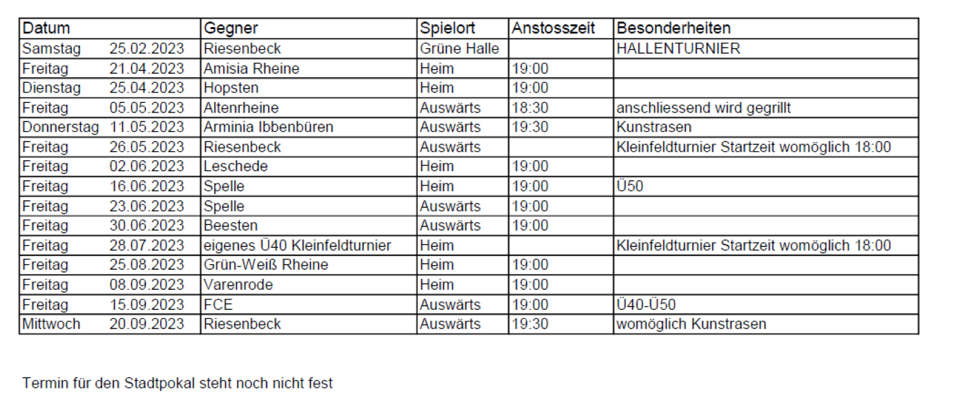 Vorläufiger Spielplan AH 2023